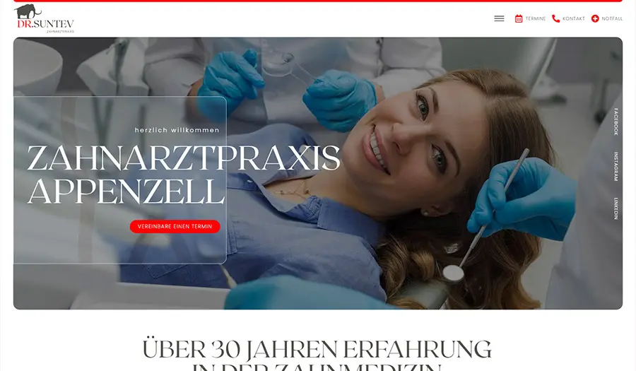 Dizajn i izrabotka na web strana za stomatoloska ordinacija Dr. Suntev vo Appenzell, Shvajcarija
