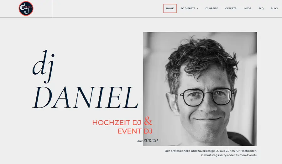 Modern web dizajn za DJ Daniel, DJ za svadbi i nastani vo Cirih