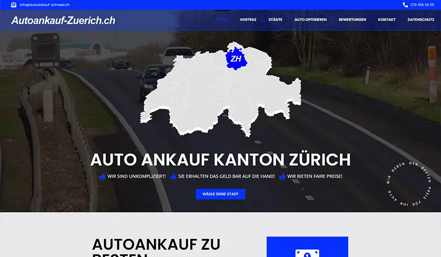 Dizajn i izrabotka na web sajt za autoankauf i otkup na vozila vo Cirih, Shvajcarija