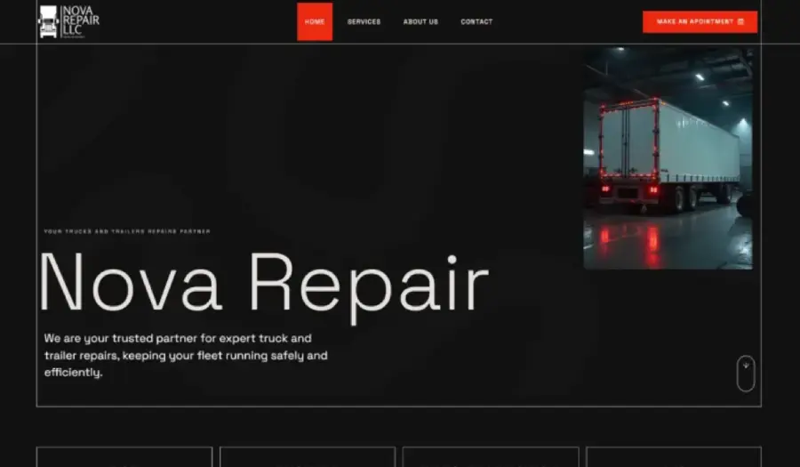 Profesionalna web strana za Nova Repair, servis za truck and trailer repair vo USA